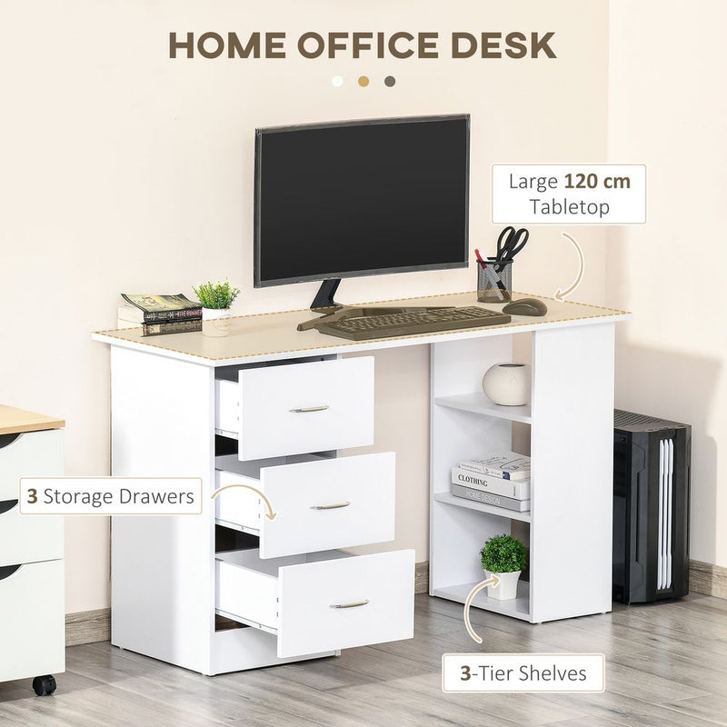 120cm Computer Desk PC Workstation with 3 Shelves and 3 Drawers