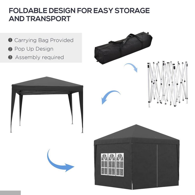 3mx3m Pop Up Gazebo Party Tent Canopy Marquee with Storage Bag Black