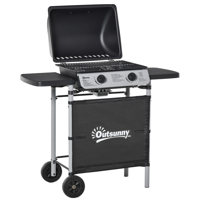 2-Burner Propane Gas Barbecue Grill 5.6 kW with Side Shelves and Wheels