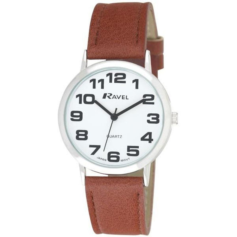 Ravel Men's Classic Watch – White Dial Brown Leather Strap Model R0105.32.1A