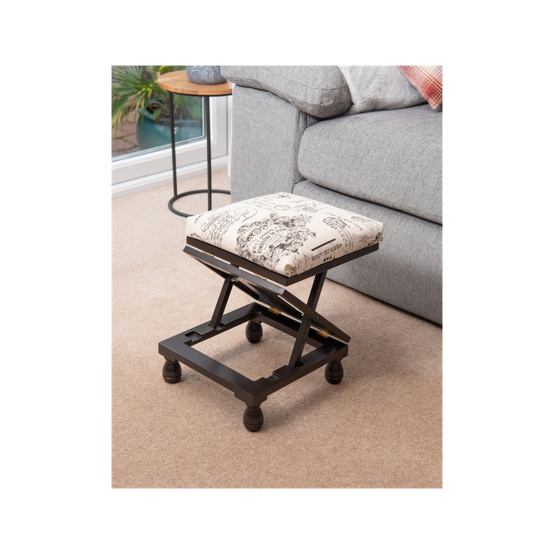 3-Position Mahogany Footstool – Solid Wood with Padded Fabric Top