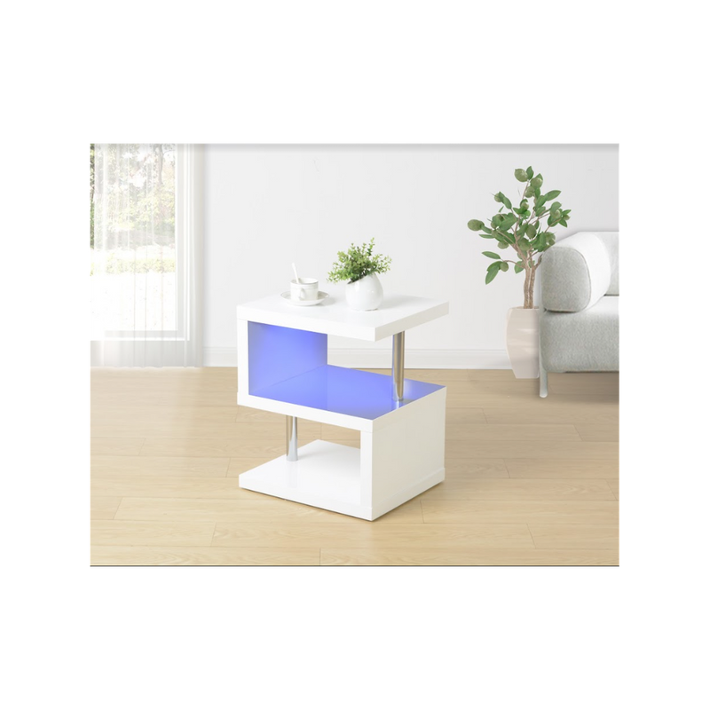 3 Layer WHITE Coffee Table with BLUE LED Light - EFFULGENCE