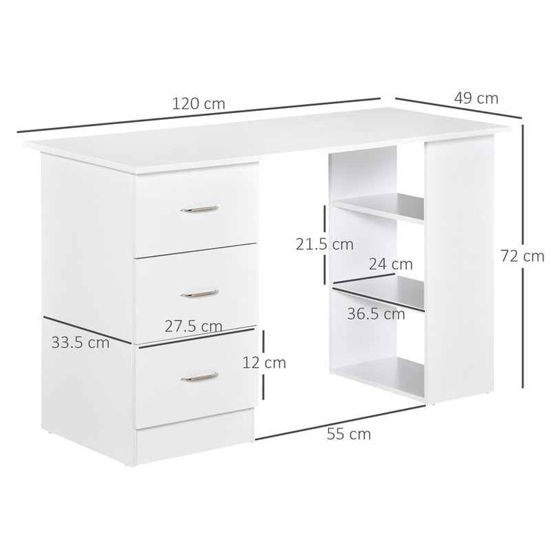 120cm Computer Desk PC Workstation with 3 Shelves and 3 Drawers